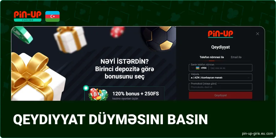 Pin Up qeydiyyat səhifəsi